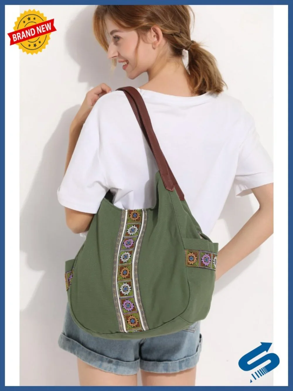 Canvas Hobo Purse Tote Multi Pocket Shoulder Bag Embroidery Ethnic